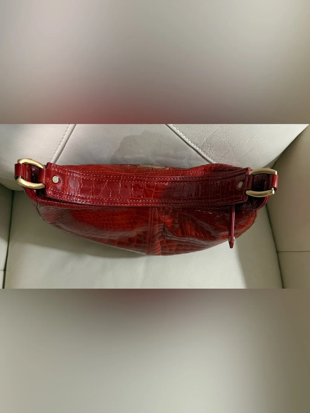 Cole Haan Red Croc-Embossed Patent Leather Hobo